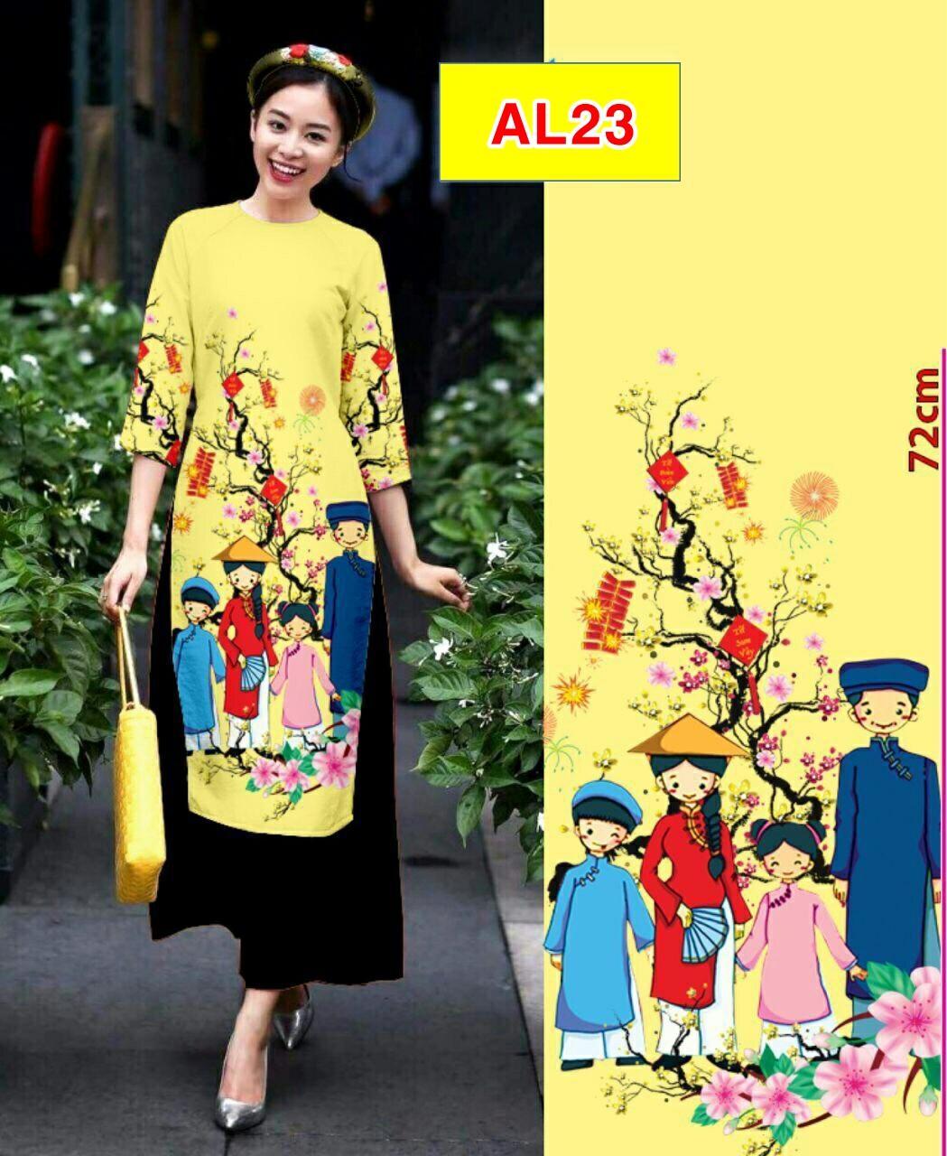 Set áo dài họa tiết gia đình cao cấp AL23